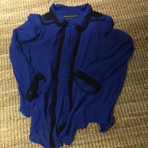 Sheer embellished blue French connection blouse